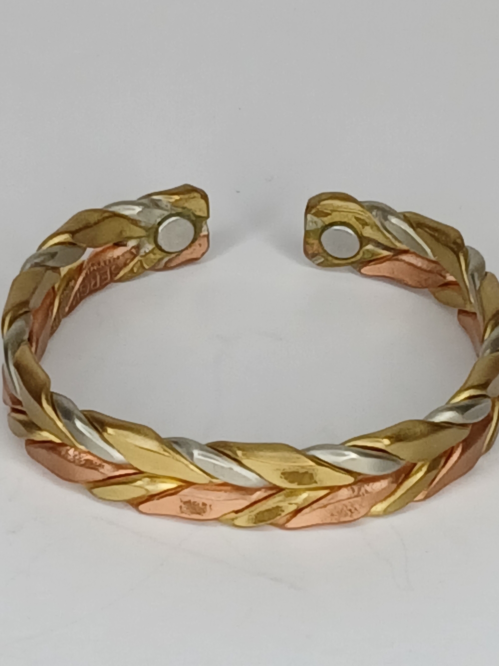 ​Sergio Lub Tri-Color Magnetic Copper Cuff Bracelet Braided Twist Style